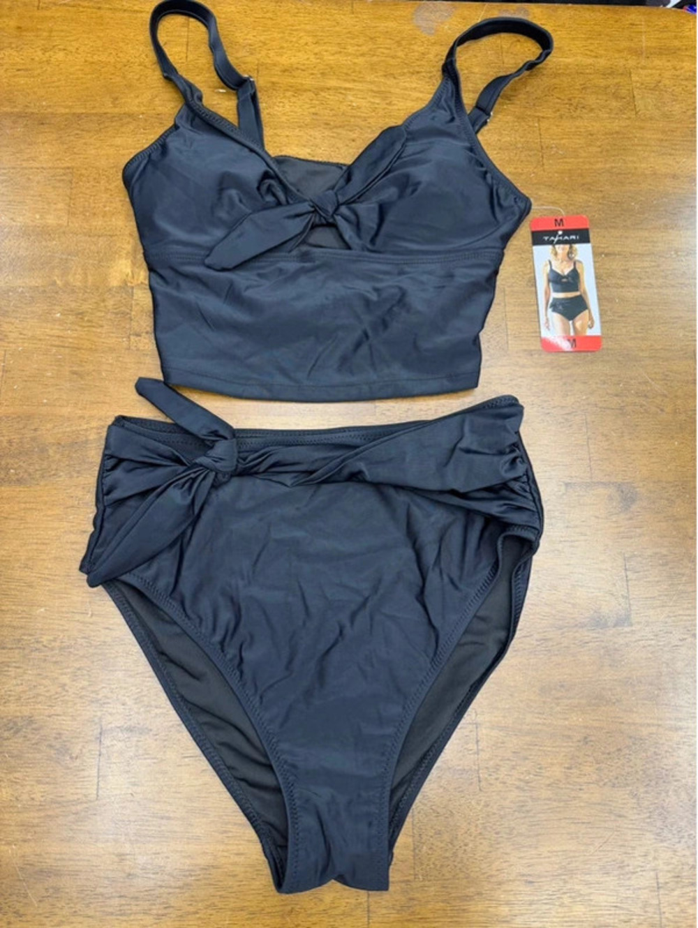 Tahari Black Two-Piece High Waist Bikini Swimsuit Set Size M